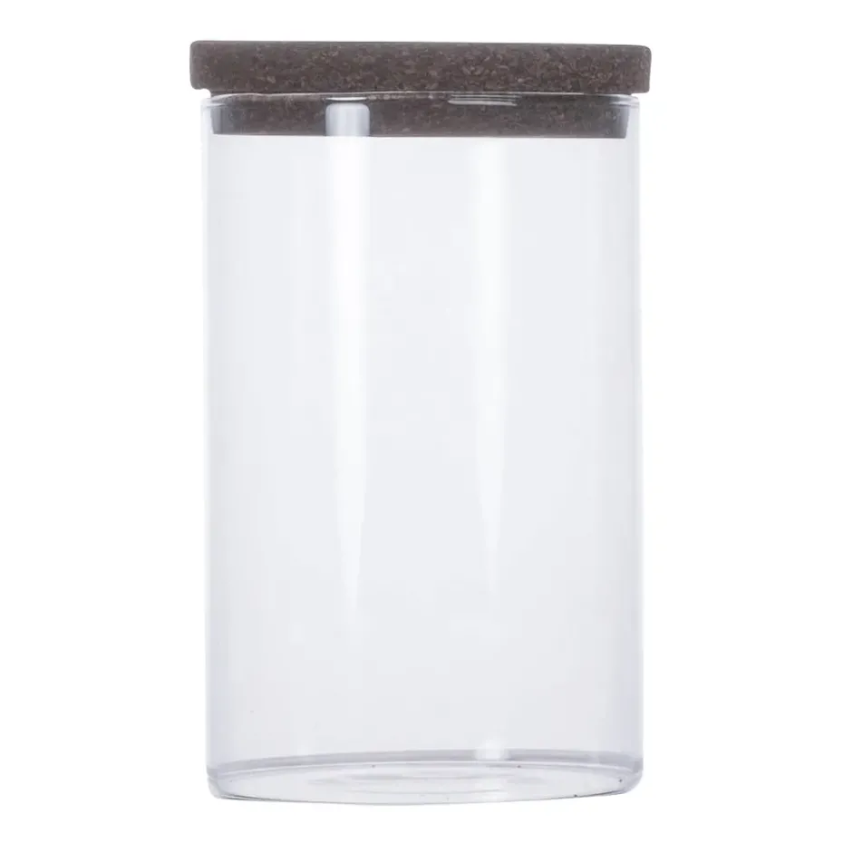 Bocal de rangement avec couvercle en liège Nature, Transparent-marron foncé