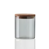 Bocal en verre avec couvercle en bois Raw fumé, petit