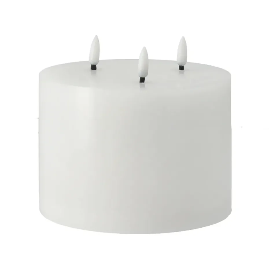 Bougie bloc LED 3 mèches 13 cm Bright Melt, Blanc