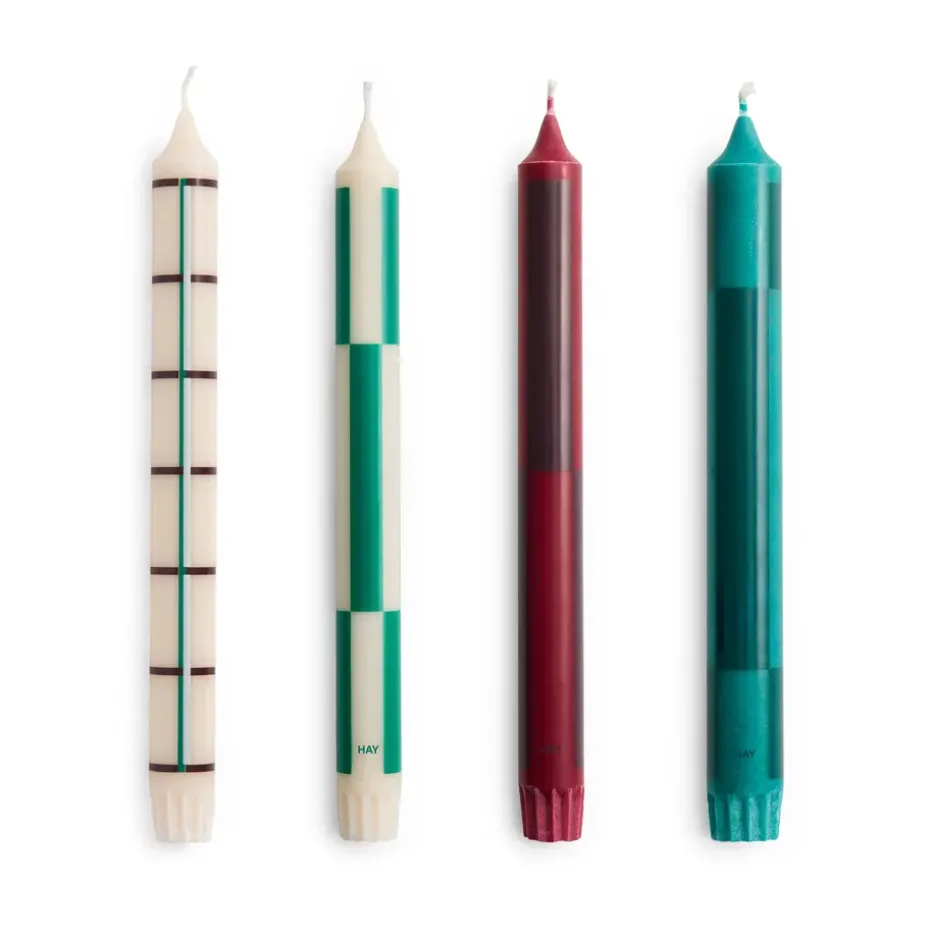 Bougie Pattern mix lot de 4, Greens-bordeaux
