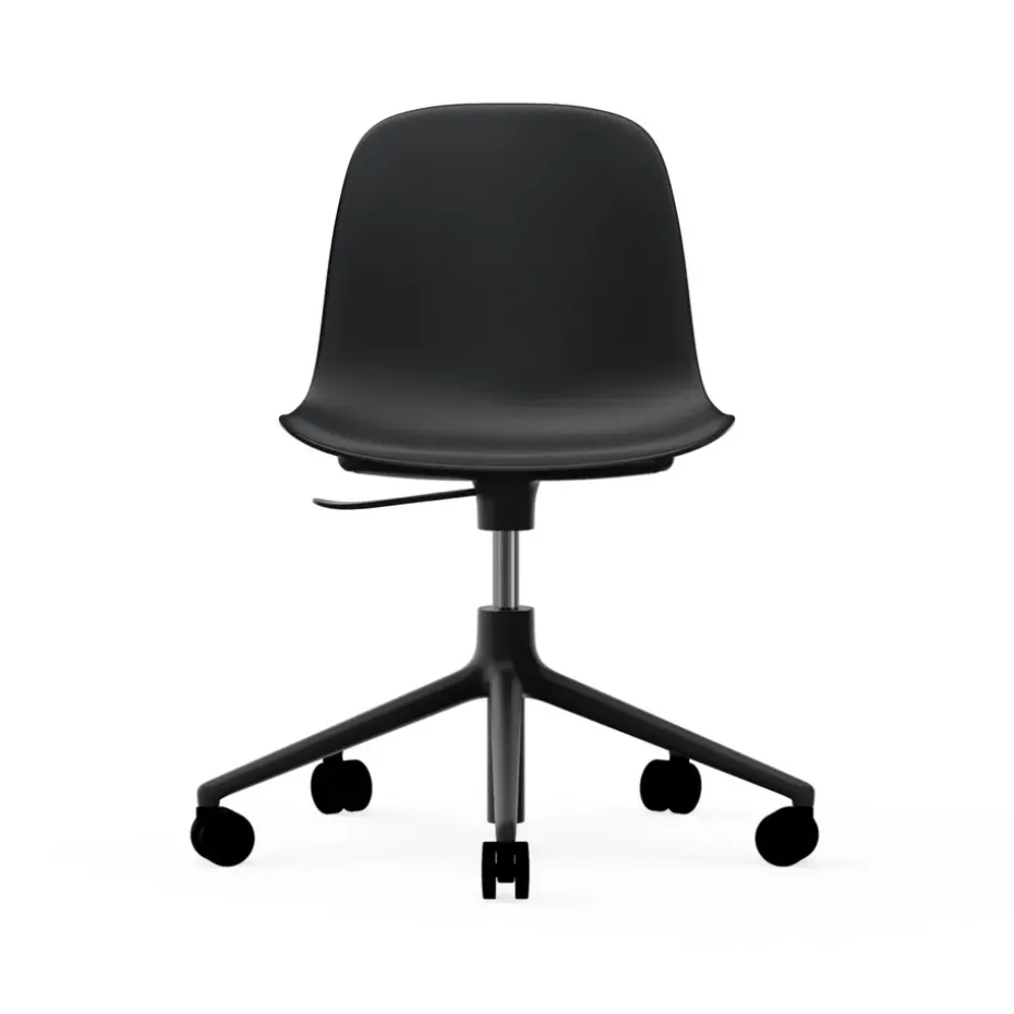 Chaise de bureau Form avec base pivotante, fauteuil de bureau 5W, noir, aluminium noir, roulettes