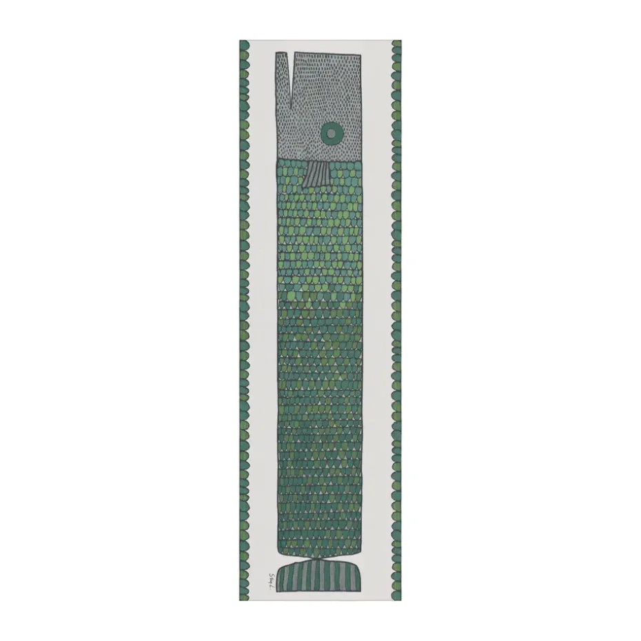 Chemin de table Fiskben 35x120 cm, Bleu-vert