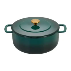 Cocotte Combekk Enameled en fonte émaillée Ø24 cm, Holly Green-gold knob