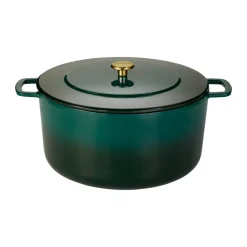 Cocotte Combekk Enameled en fonte émaillée Ø32 cm, Holly Green-gold knob