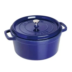 Cocotte en fonte ronde Staub, trois couches d'émail 5,2 l, bleu foncé