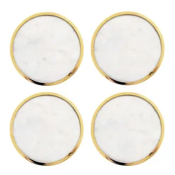 Dessous de verre Hilke Collection Lot de 4, Marbre blanc-laiton solide