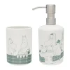Distributeur de savon et porte-brosse à dents Mumin, Bain vert-blanc