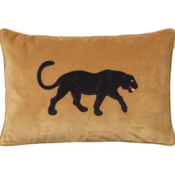 Housse de coussin brodée Panthère Noire 40 x 60 cm, Jaune masala