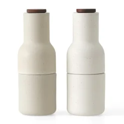 Moulin à épices céramique Bottle Grinder Lot de 2, Sand (couvercle en noyer)