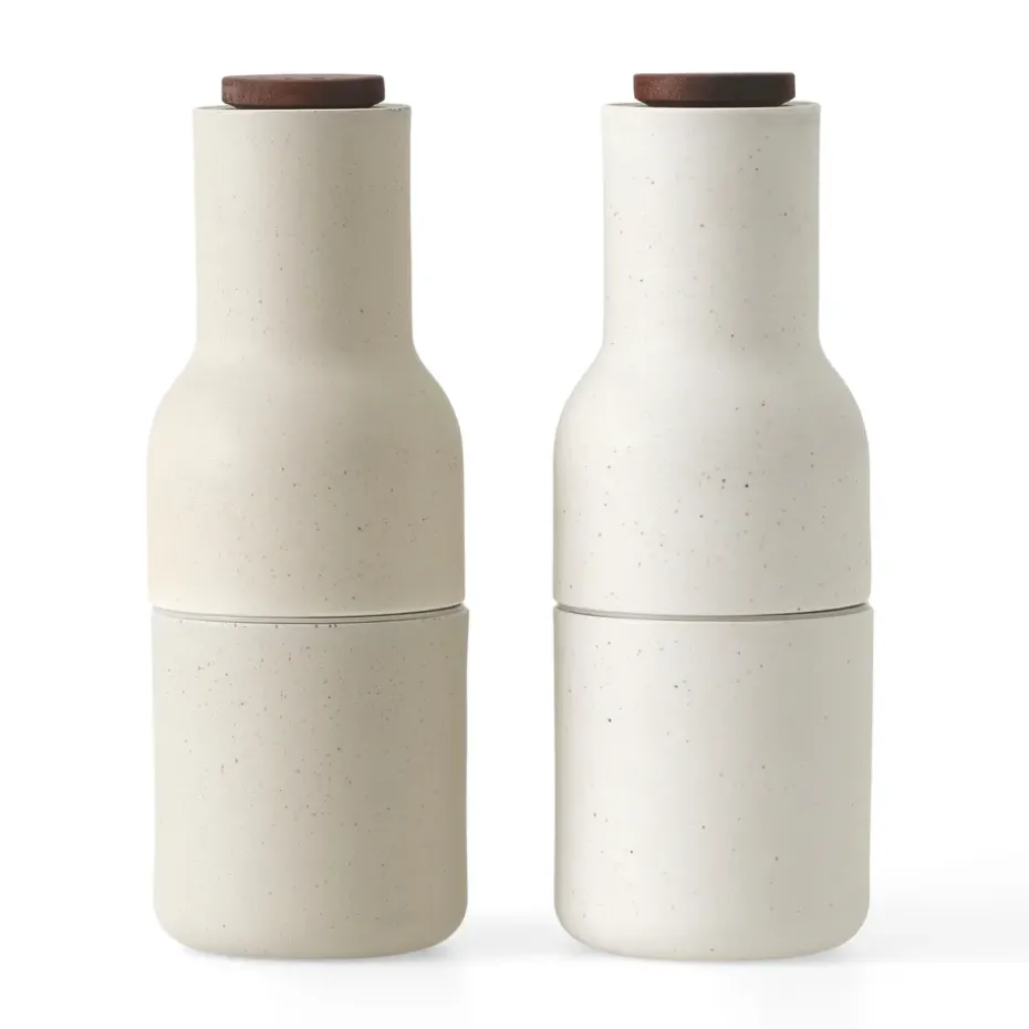 Moulin à épices céramique Bottle Grinder Lot de 2, Sand (couvercle en noyer)