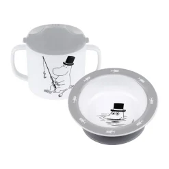 Mug avec bec & sous-tasse avec ventouse Mumin Vatten & Bad, Gris