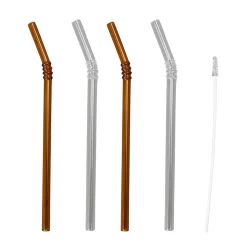 Pailles Smile Lot de 4, Transparent-marron