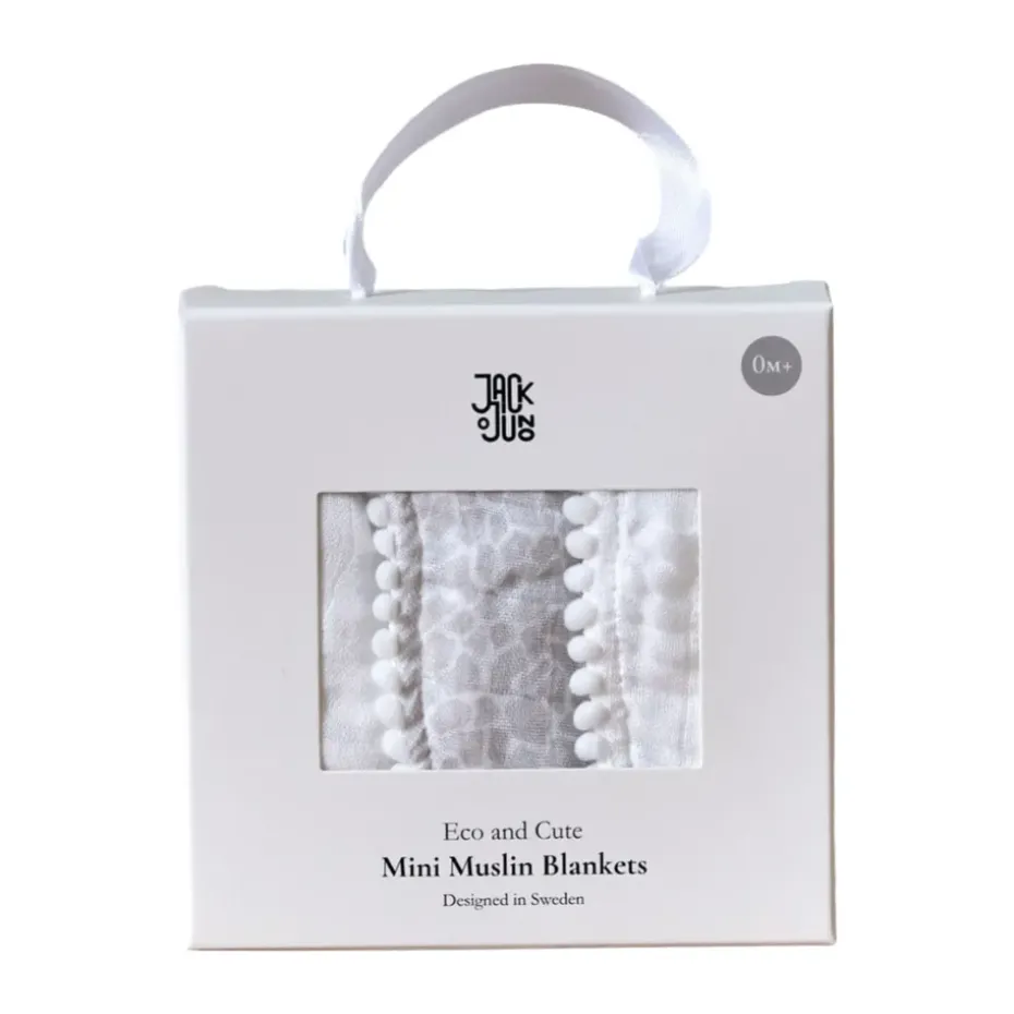 Plaid Pom Pom en mousseline 40x40 cm, lot de 3, Pearl & Giraffe gray