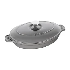 Plat à gratin Staub fonte avec couvercle ovale 23 cm, Gris graphite