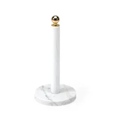 Porte-rouleau de cuisine, Blanc, bouton en laiton