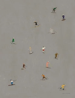 Poster Skiers 40x50 cm, Gris
