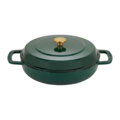 Sauteuse Combekk Enameled en fonte émaillée Ø28 cm, Holly Green-gold knob