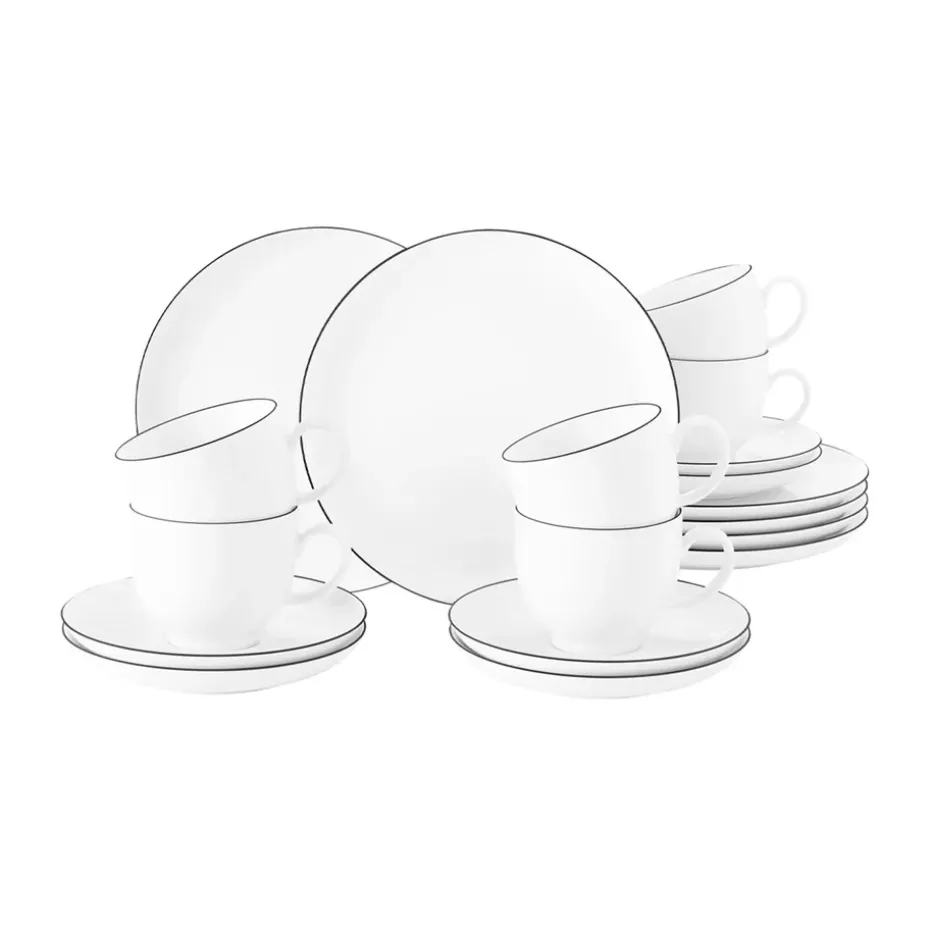 Service à café Lido black line 18 pièces, Blanc à bordure noire