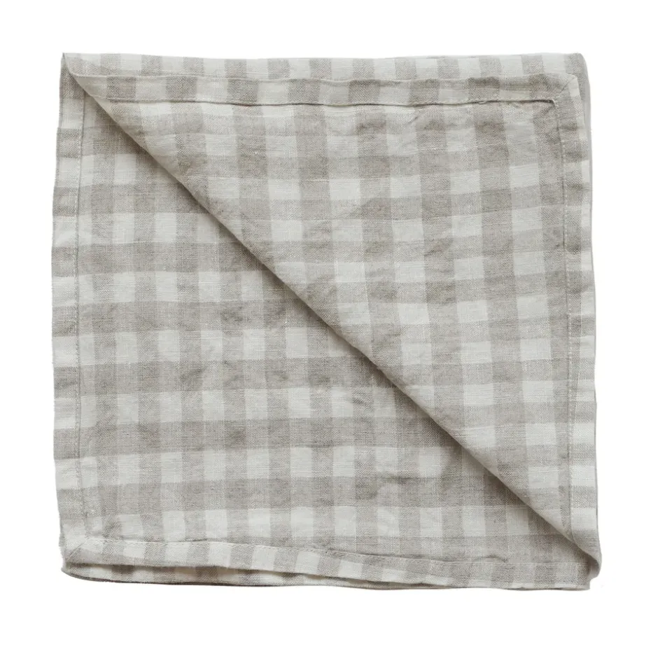 Serviette de table en lin à carreaux Gingham 45x45 cm, Naturel