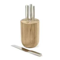 Set de couteaux Base avec bloc de couteaux 5 pièces, Wood-steel grey