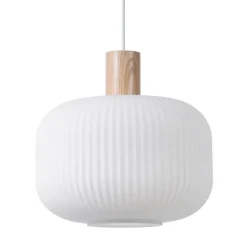 Suspension Fair Ø30 cm, Verre gelé-frêne