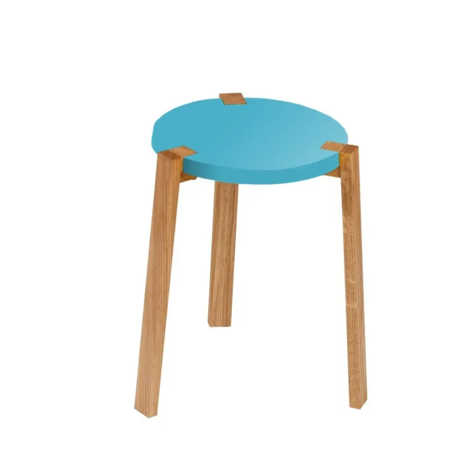 Tabouret Happy, turquoise, pieds en chêne