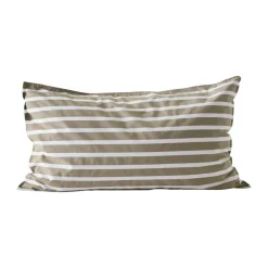 Taie d’oreiller rayée Tell Me More en coton, Olive, 50x90 cm