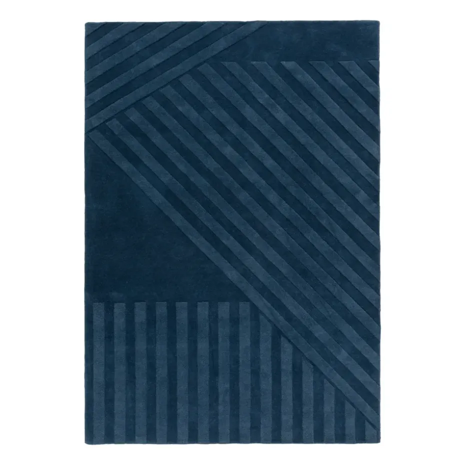 Tapis en laine Levels stripes bleu, 170x240 cm