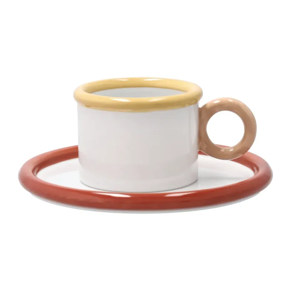 Tasse Chunky avec soucoupe, Rouge-jaune